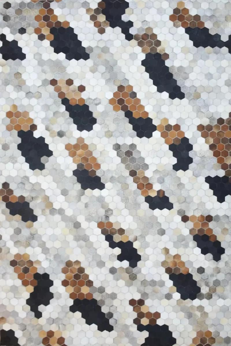 Natural Leather Hive Mosaic Handmade Rug For Living Room