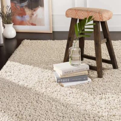 Handmade Solid Beige Shag Rug
