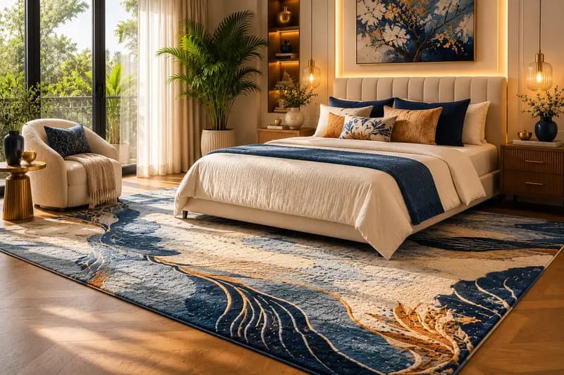 How to Style a Rug in Your Bedroom Size, Placement & Material Guide India