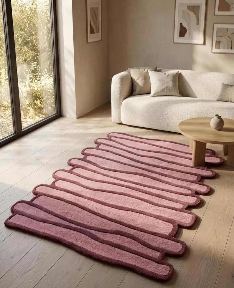 Pink Odd Shape Hand Tufted Kids Room Rug