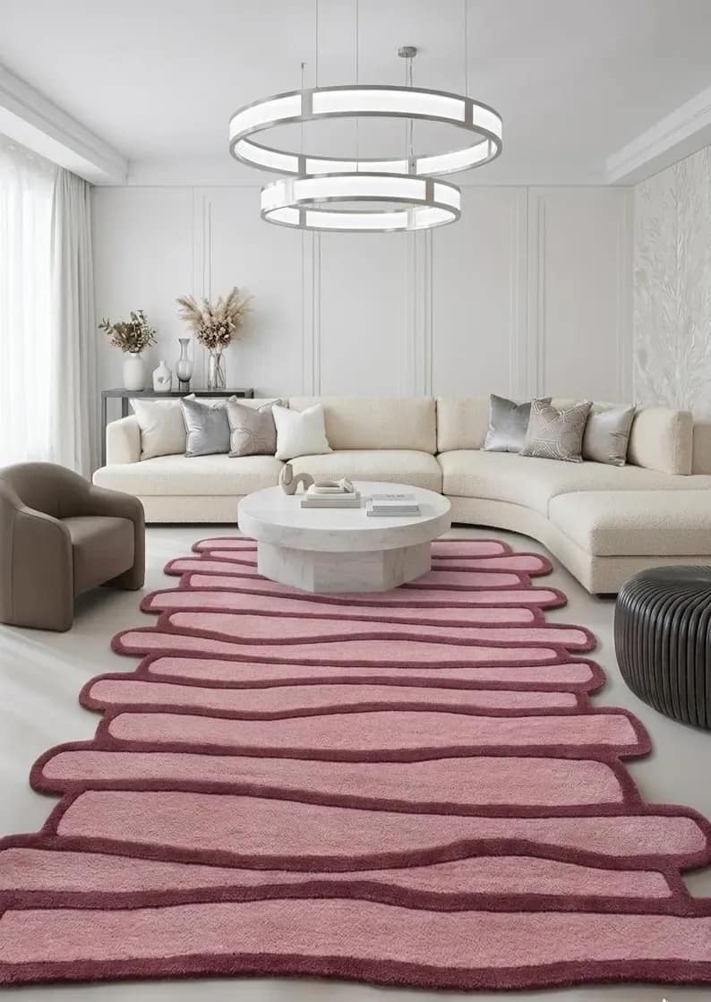 Pink Odd Shape Hand Tufted Kids Room Rug