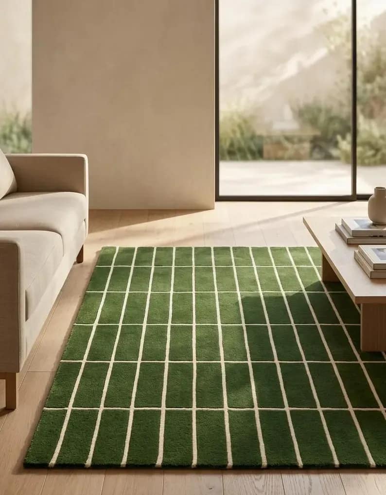 Green Strip Hand Tufted Rug