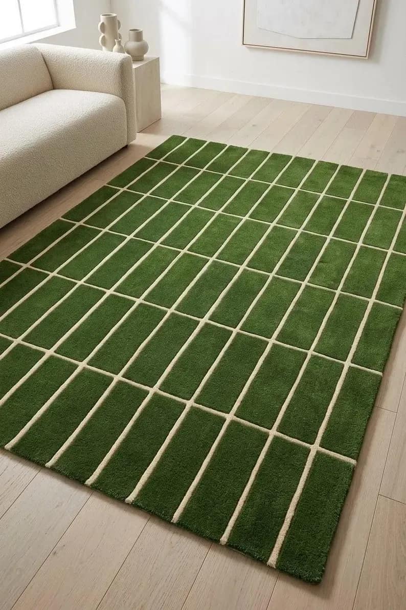 Green Strip Hand Tufted Rug