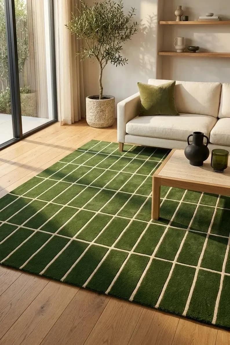 Green Strip Hand Tufted Rug