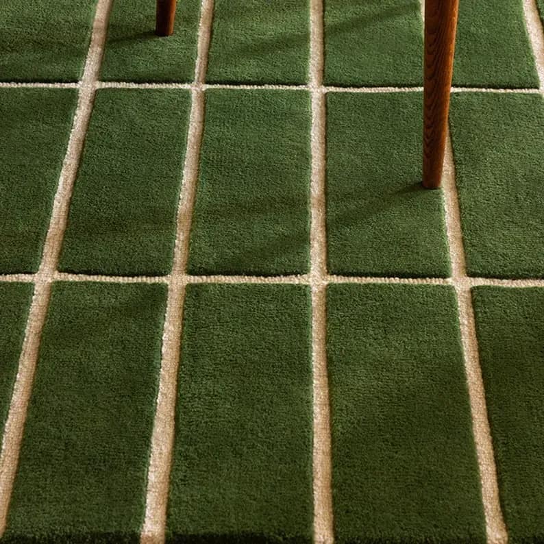 Green Strip Hand Tufted Rug