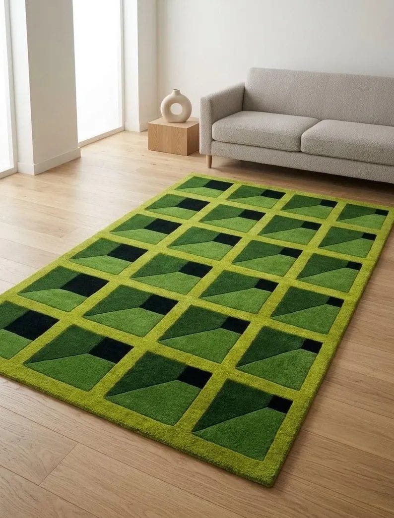 Green Grid Pattern Rug