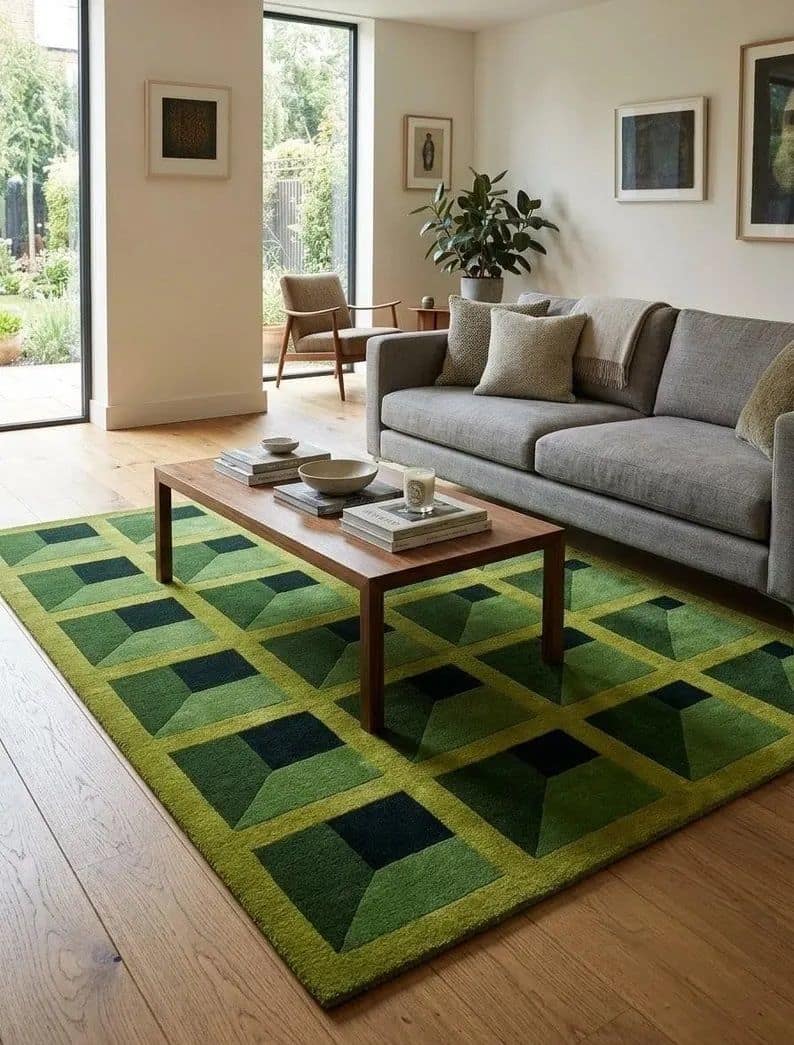 Green Grid Pattern Rug