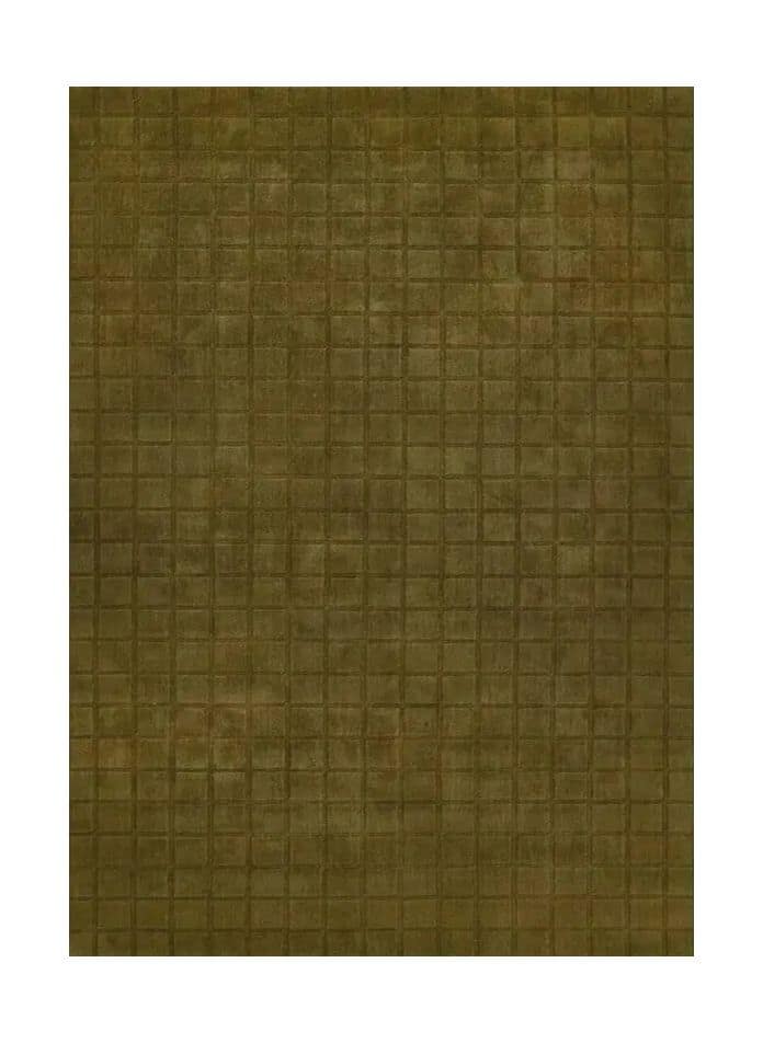 Green Grid Pattern Carved Rug