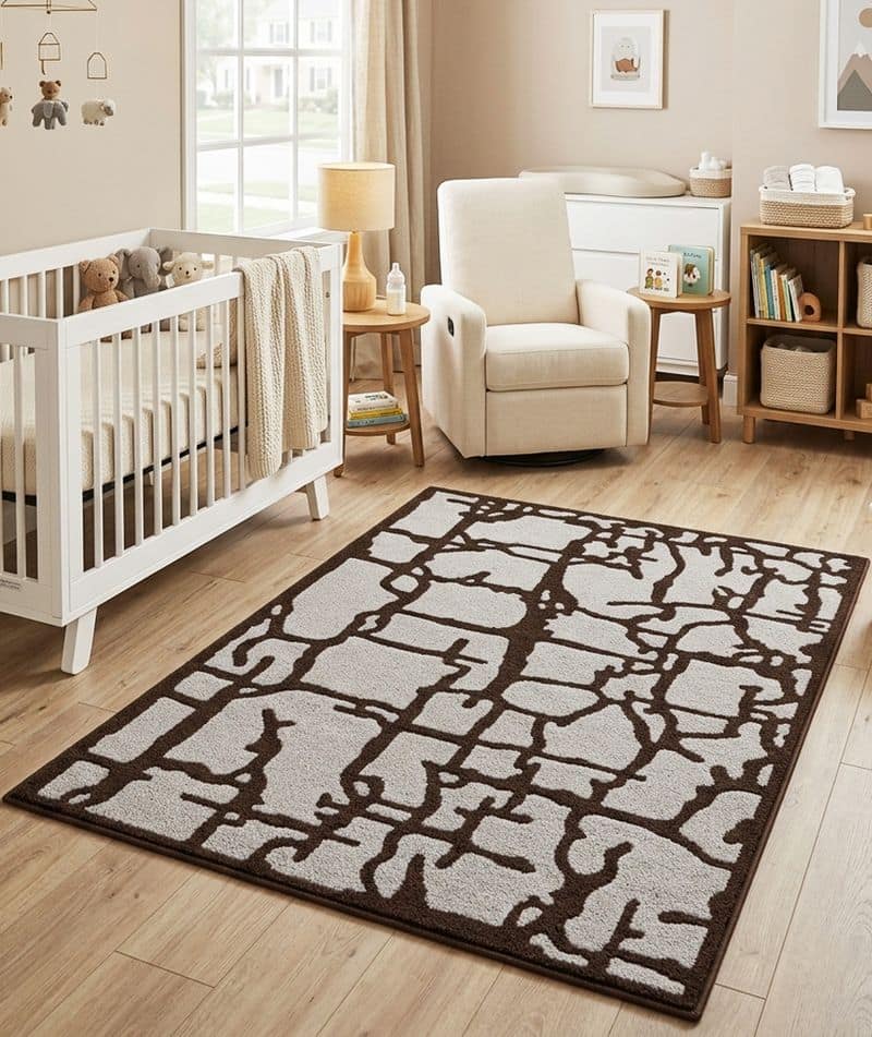 Cracked Stone Tufted 5x8 Area Rug | Brown Grey Abstract Wool Carpet | Artistic Home Decor