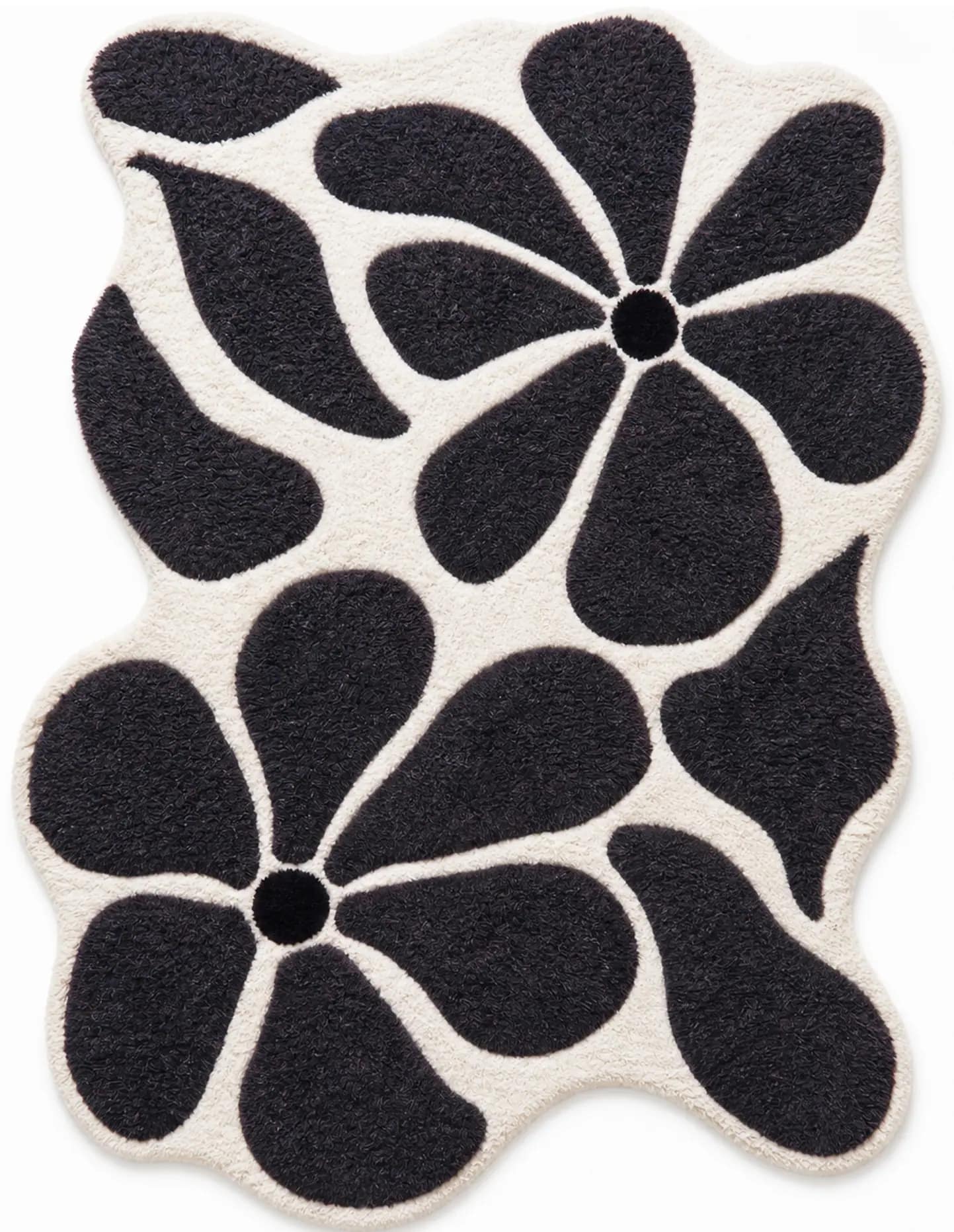 Handtufted Uneven Abstract Floral Living Decor Rug | Black White Scandinavian Plush Carpet 6x9