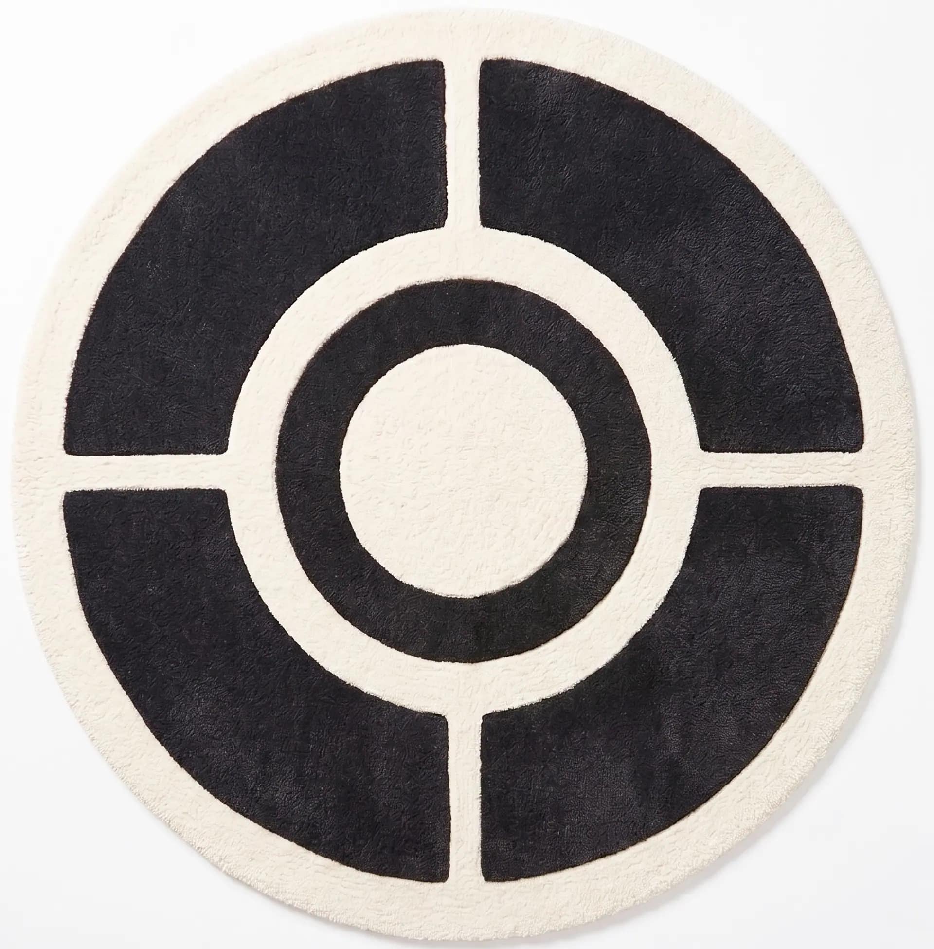 Contemporary Circular Hand Tufted Geometric 6x9 Rug | Black Ivory Modern Living Room Carpet