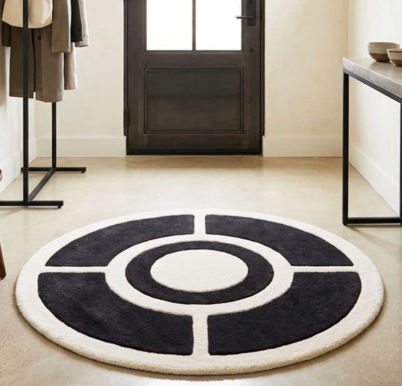 Contemporary Circular Hand Tufted Geometric 6x9 Rug | Black Ivory Modern Living Room Carpet