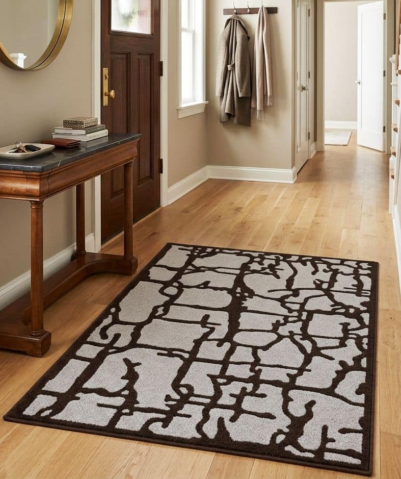 Cracked Stone Tufted 5x8 Area Rug | Brown Grey Abstract Wool Carpet | Artistic Home Decor