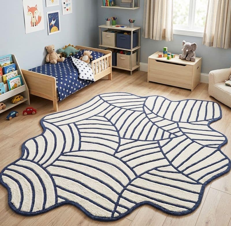 Organic Contemporary Hand Tufted Abstract Rug | Irregular Navy Cream Scandinavian Carpet 7x10