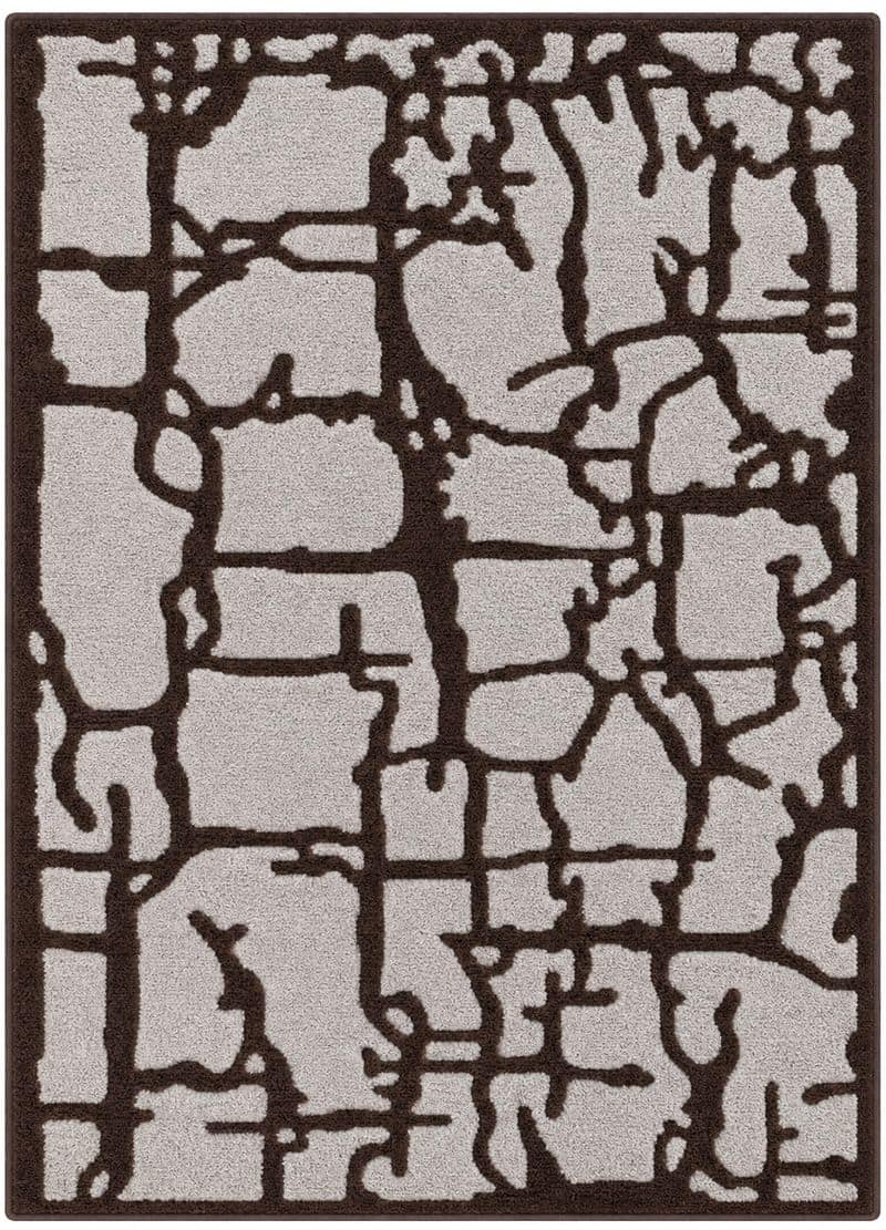 Cracked Stone Tufted 5x8 Area Rug | Brown Grey Abstract Wool Carpet | Artistic Home Decor