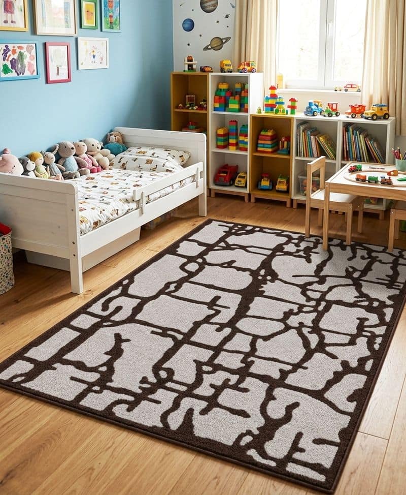Cracked Stone Tufted 5x8 Area Rug | Brown Grey Abstract Wool Carpet | Artistic Home Decor