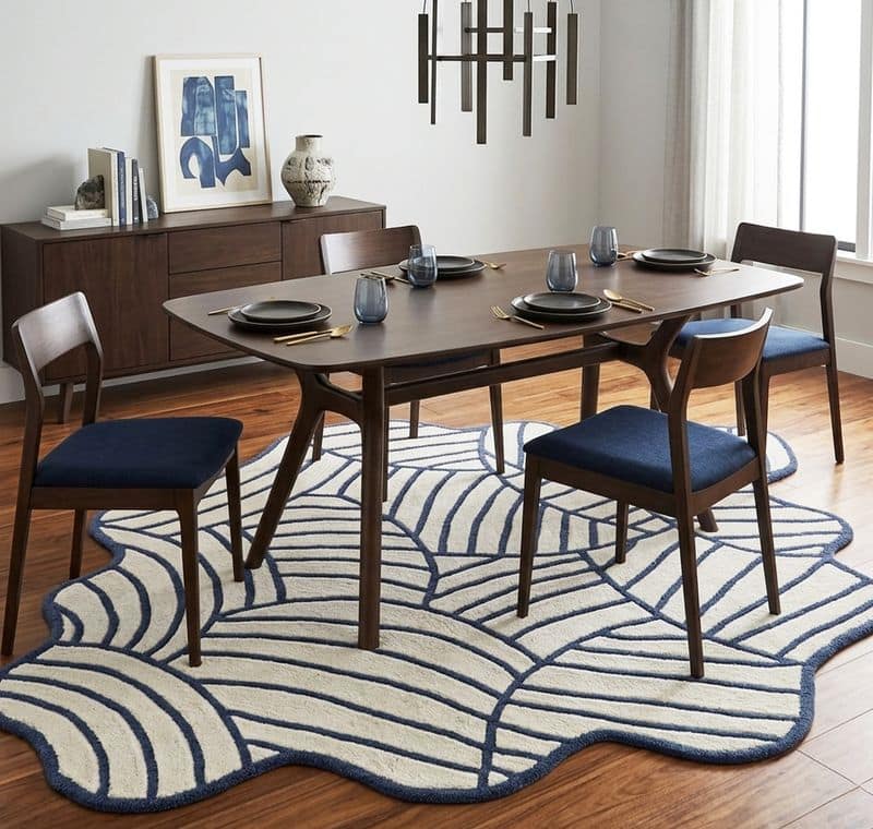 Organic Contemporary Hand Tufted Abstract Rug | Irregular Navy Cream Scandinavian Carpet 7x10
