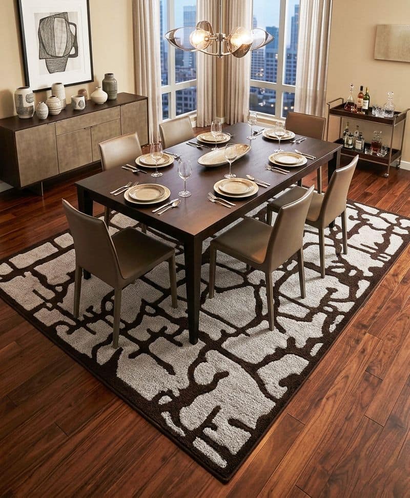 Cracked Stone Tufted 5x8 Area Rug | Brown Grey Abstract Wool Carpet | Artistic Home Decor