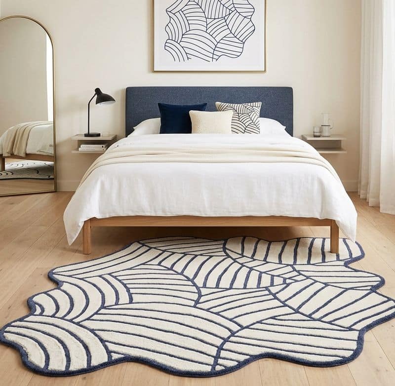 Organic Contemporary Hand Tufted Abstract Rug | Irregular Navy Cream Scandinavian Carpet 7x10