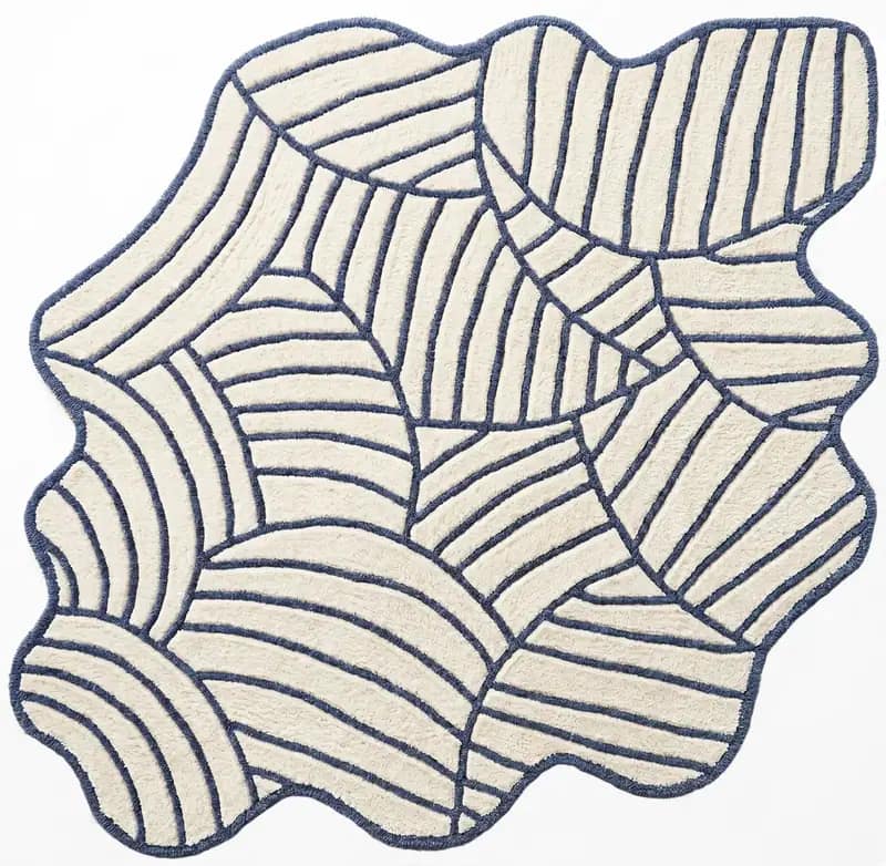 Organic Contemporary Hand Tufted Abstract Rug | Irregular Navy Cream Scandinavian Carpet 7x10