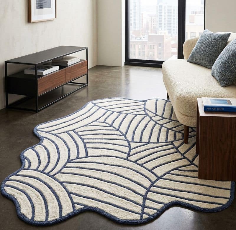 Organic Contemporary Hand Tufted Abstract Rug | Irregular Navy Cream Scandinavian Carpet 7x10