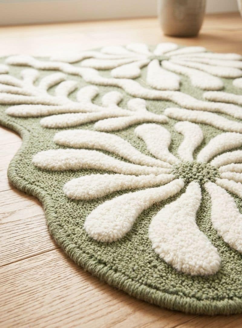 Irregular Sage Green Hand Tufted Rug | Abstract Botanical Wool Carpet | Scandinavian Organic Shape