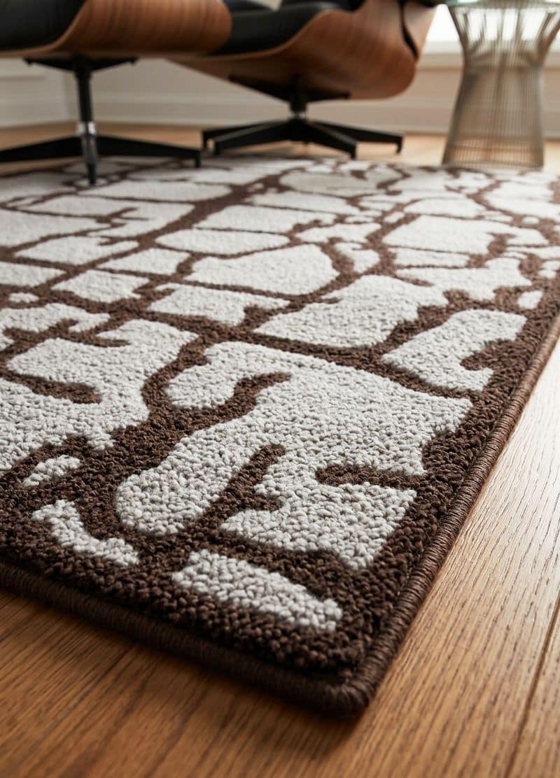 Cracked Stone Tufted 5x8 Area Rug | Brown Grey Abstract Wool Carpet | Artistic Home Decor