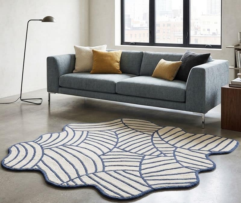 Organic Contemporary Hand Tufted Abstract Rug | Irregular Navy Cream Scandinavian Carpet 7x10