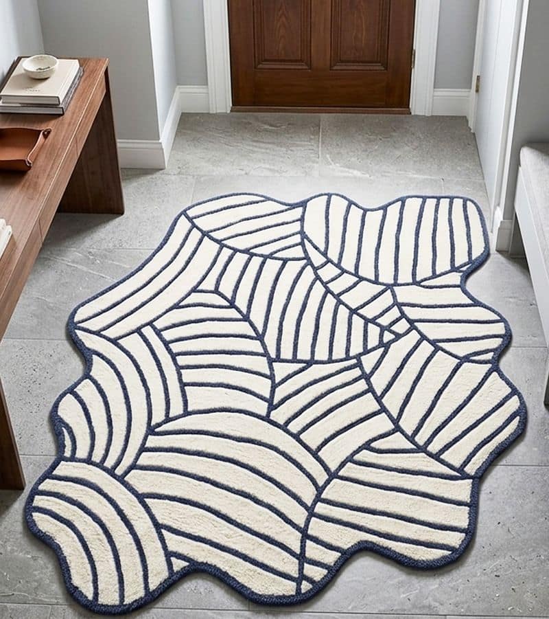 Organic Contemporary Hand Tufted Abstract Rug | Irregular Navy Cream Scandinavian Carpet 7x10