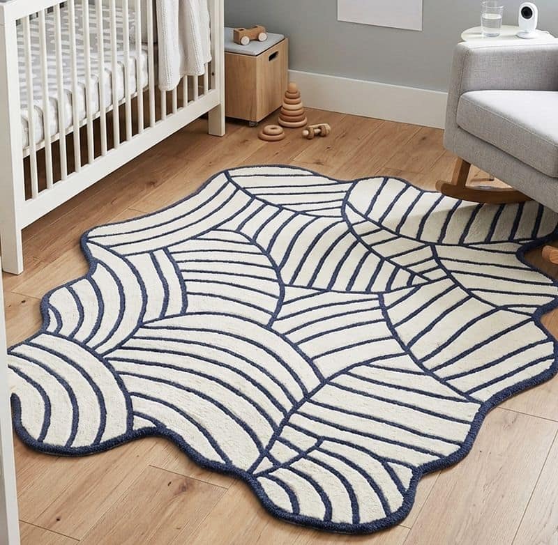 Organic Contemporary Hand Tufted Abstract Rug | Irregular Navy Cream Scandinavian Carpet 7x10