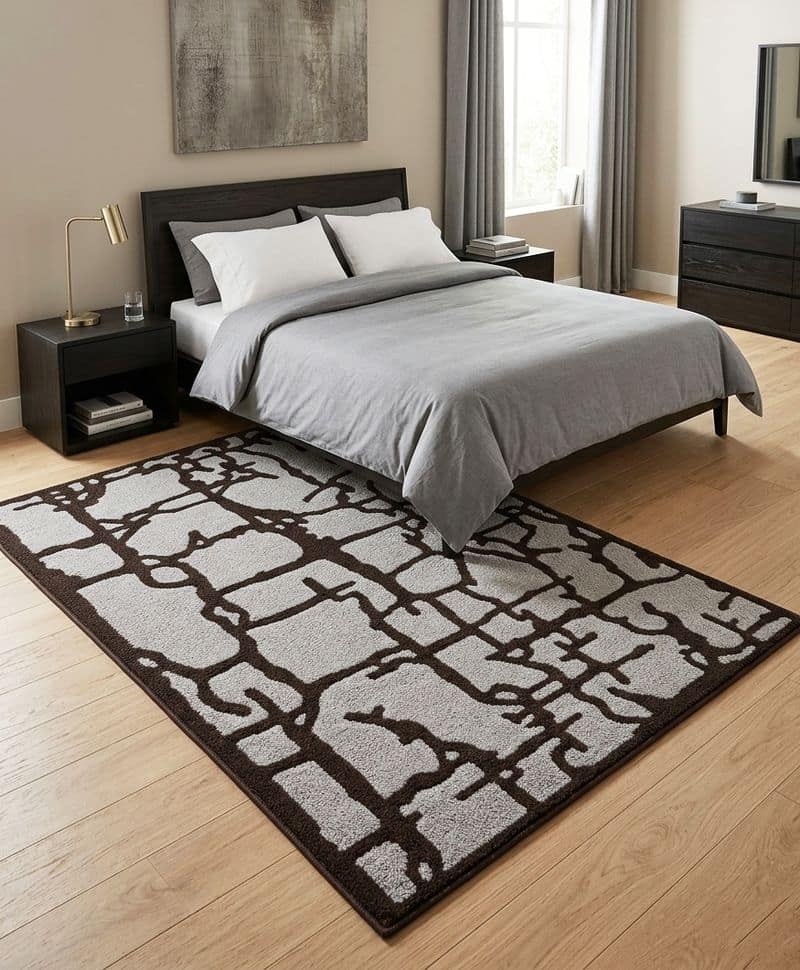 Cracked Stone Tufted 5x8 Area Rug | Brown Grey Abstract Wool Carpet | Artistic Home Decor