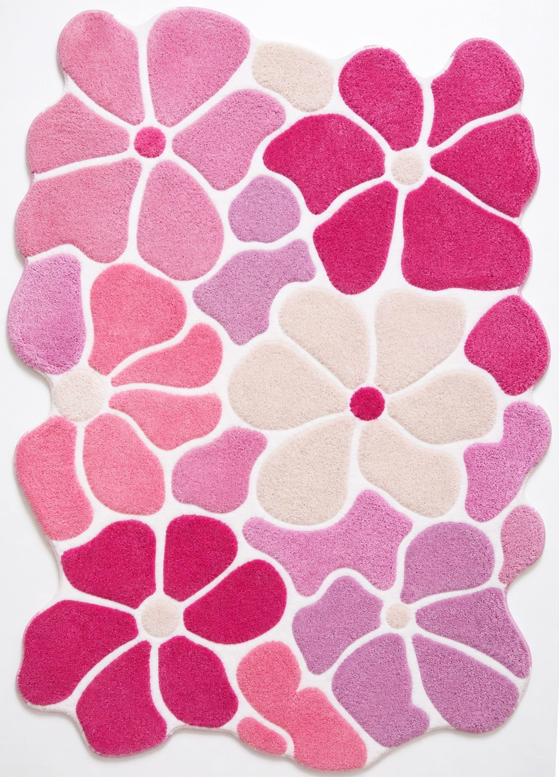 Pastel Lavender Flower 5x8 Rug | Hand Tufted Daisy Wool Carpet | Boho Nursery Accent