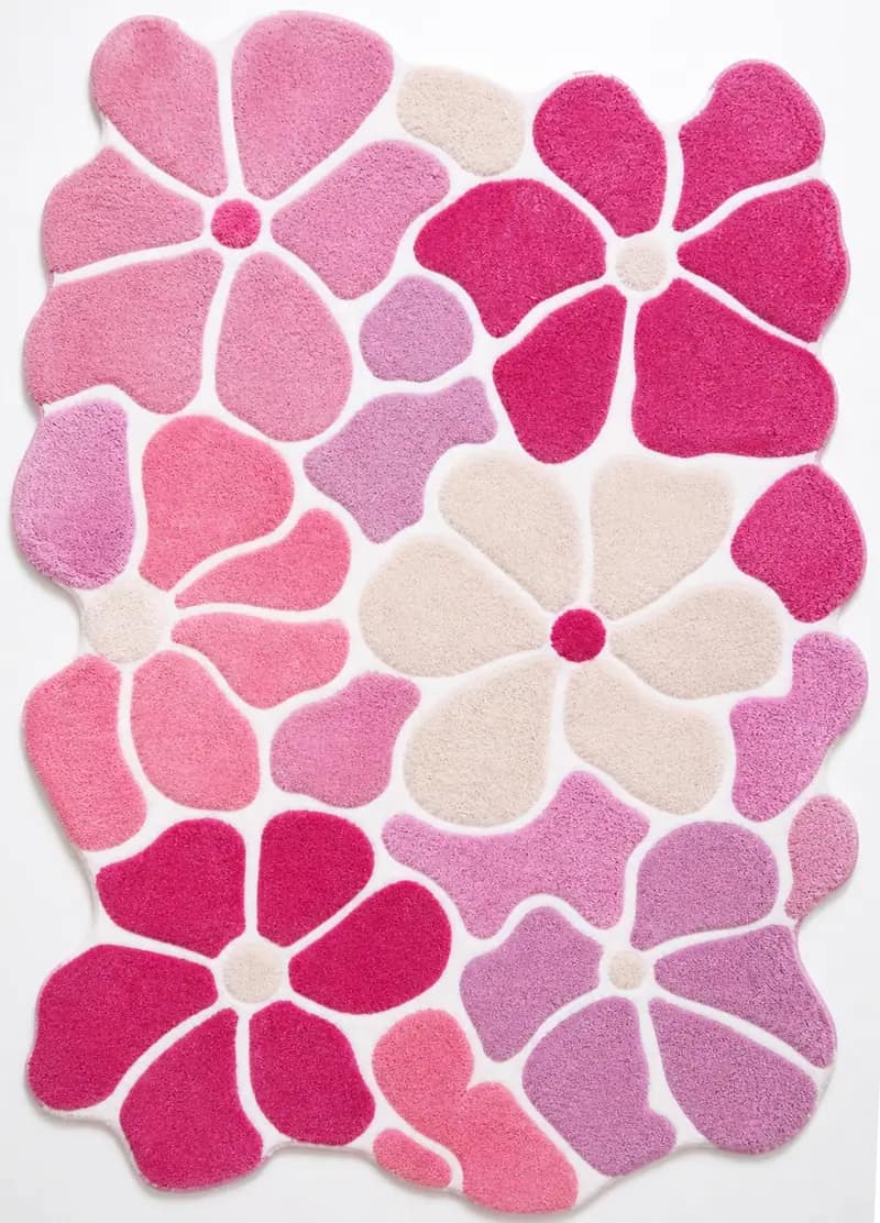 Pastel Lavender Flower 5x8 Rug | Hand Tufted Daisy Wool Carpet | Boho Nursery Accent