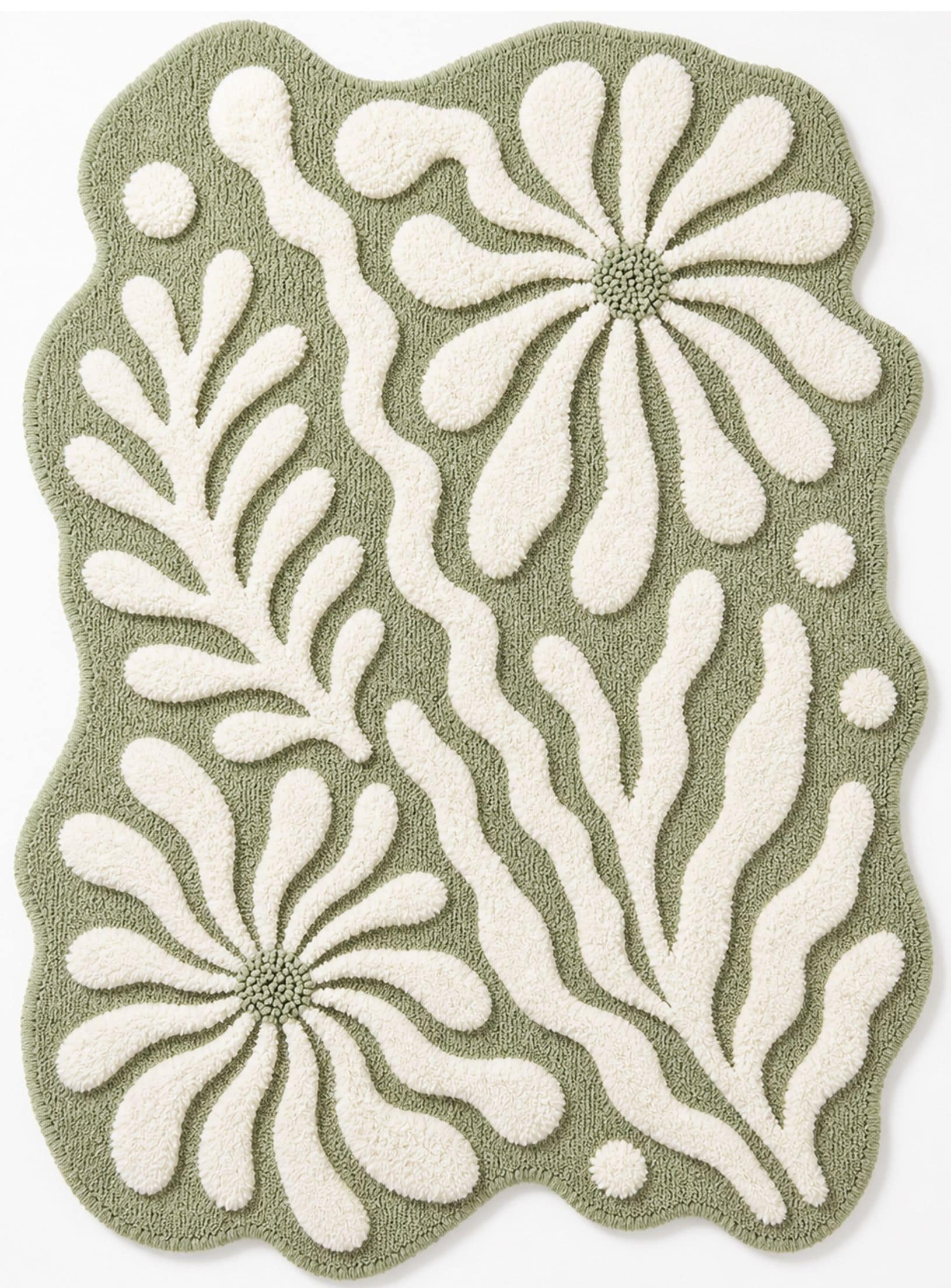 Irregular Sage Green Hand Tufted Rug | Abstract Botanical Wool Carpet | Scandinavian Organic Shape