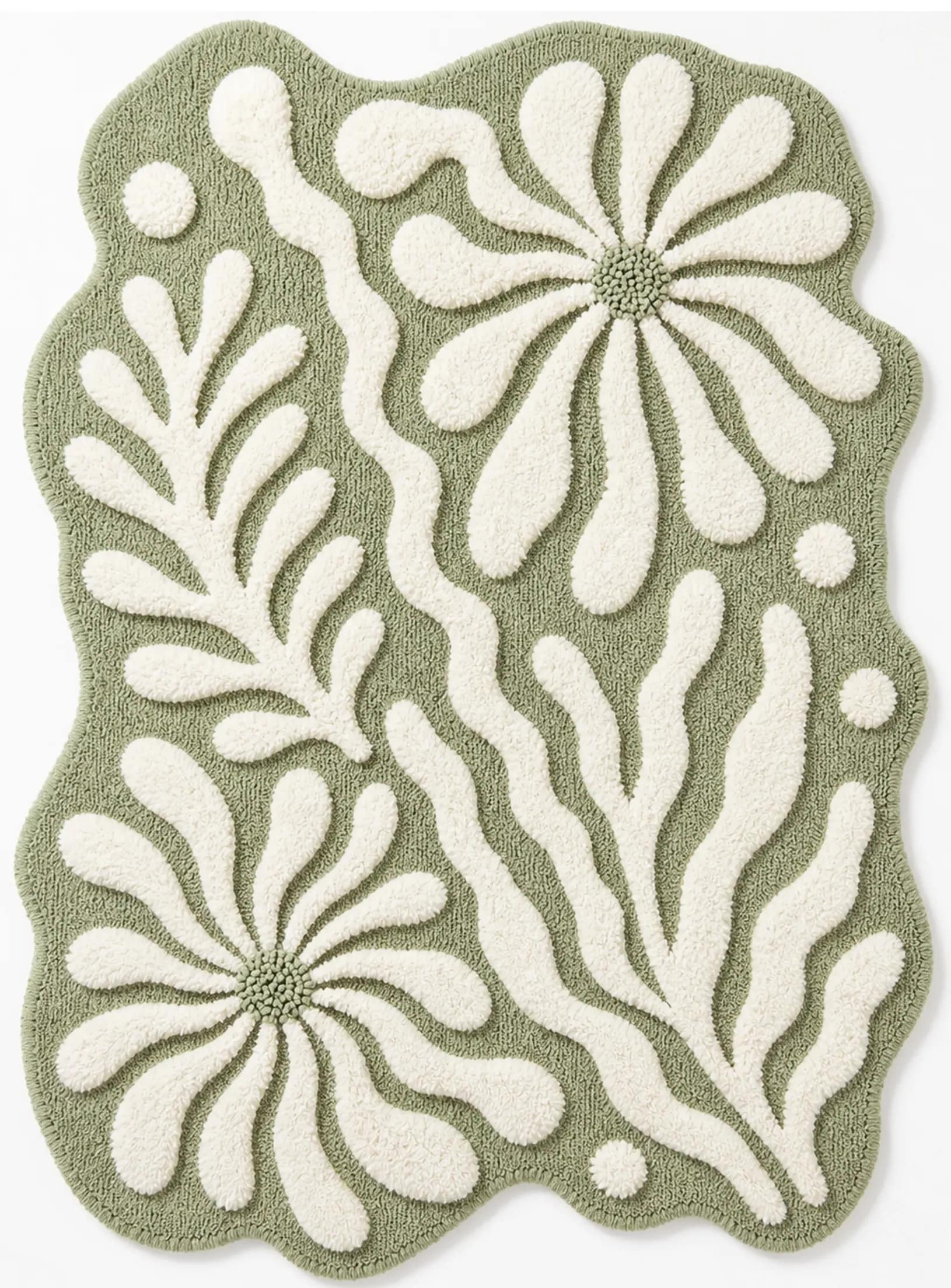 Irregular Sage Green Hand Tufted Rug | Abstract Botanical Wool Carpet | Scandinavian Organic Shape