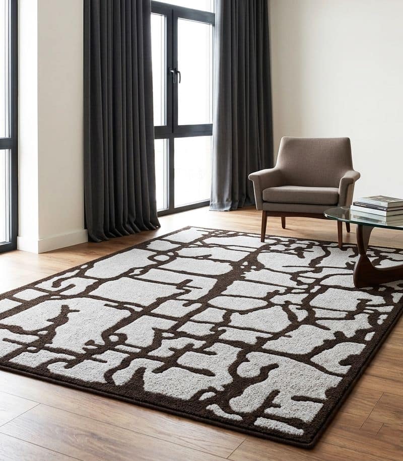 Cracked Stone Tufted 5x8 Area Rug | Brown Grey Abstract Wool Carpet | Artistic Home Decor