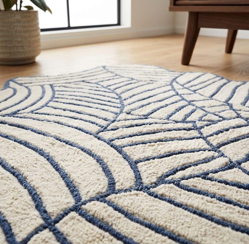 Organic Contemporary Hand Tufted Abstract Rug | Irregular Navy Cream Scandinavian Carpet 7x10