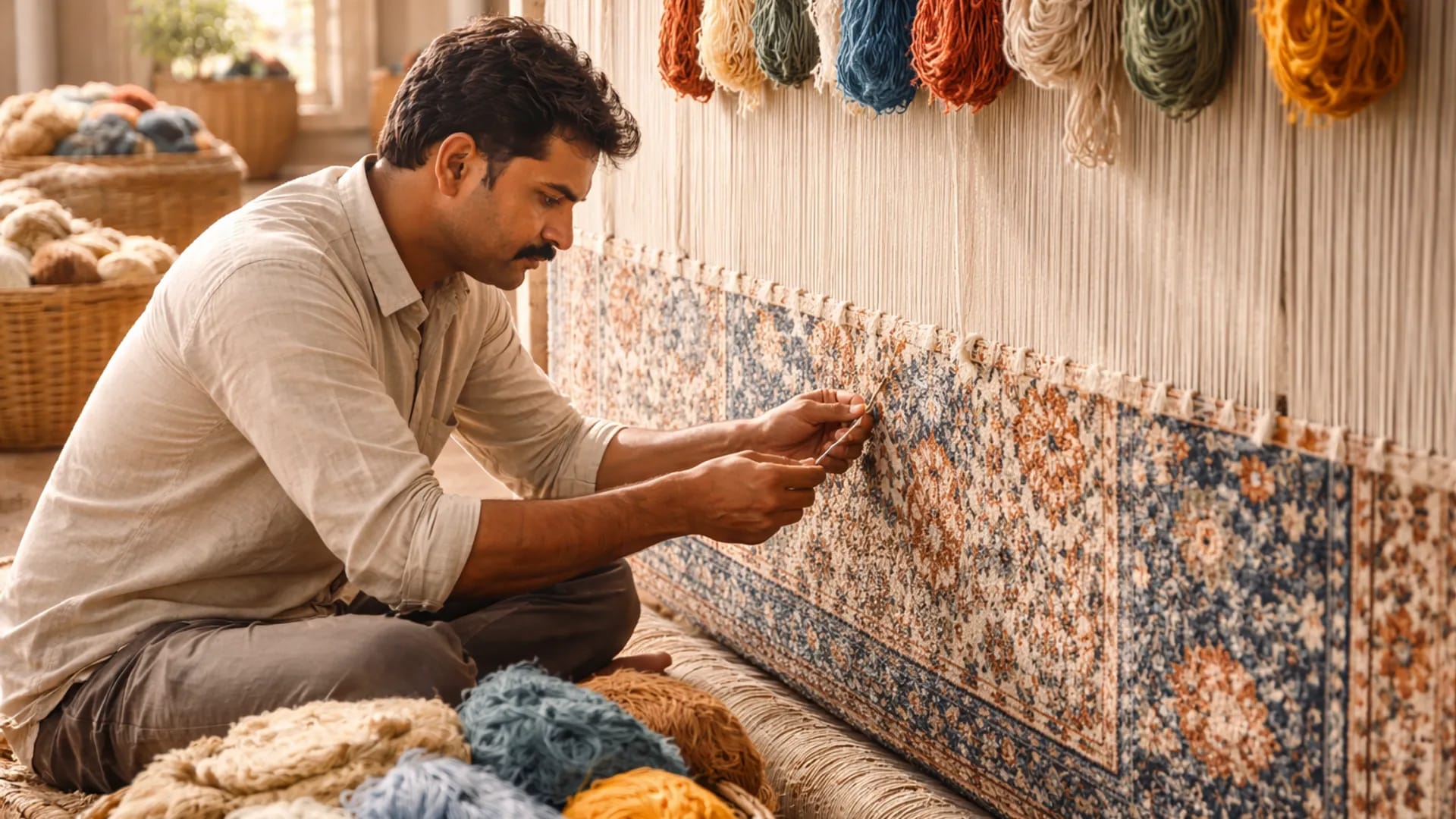 weaving hand knotted rug